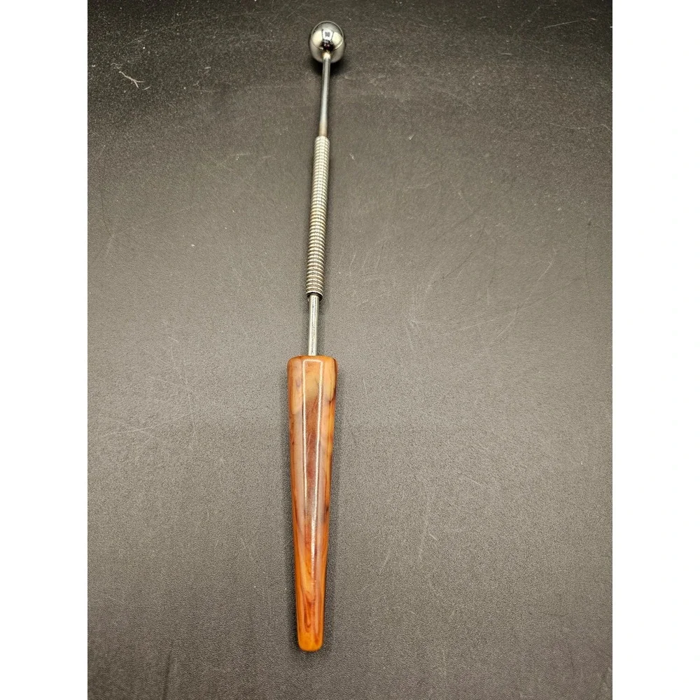 Vintage Mechanical Spring Loaded Ice Pick Faux Tortoise Shell Handle Bar Tool SS